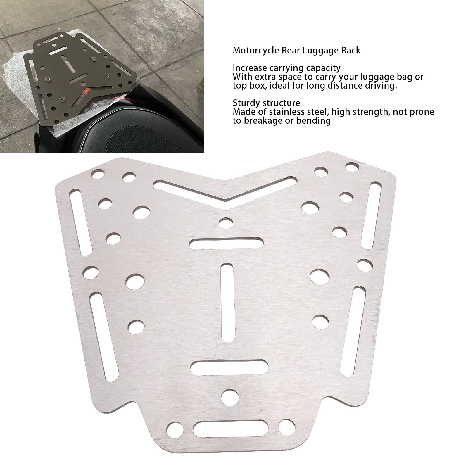 CHICIRIS Pastilla de Equipaje Trasero de Motocicleta, Soporte de Almacenamiento Extraíble de Acero Inoxidable con Alta Capacidad de Carga para Zontes 310M 350D X310 350X 368D 368M