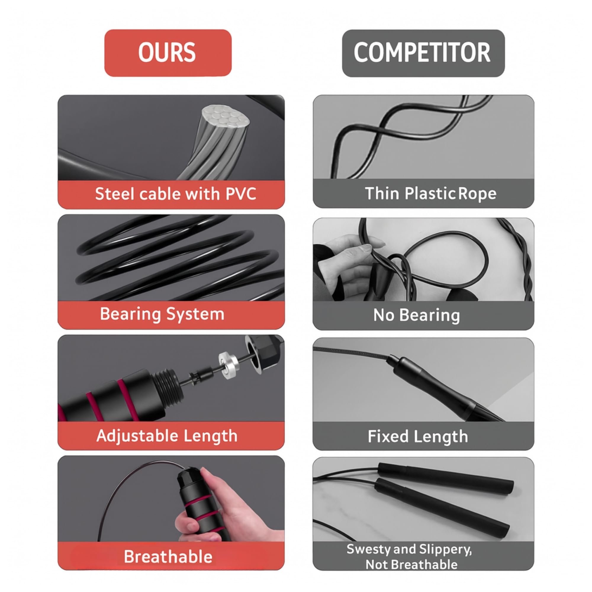 Skakanka regulowana – Speed Rope Fitness Gym skakanka – antypoślizgowe uchwyty z pianki – dla dorosłych