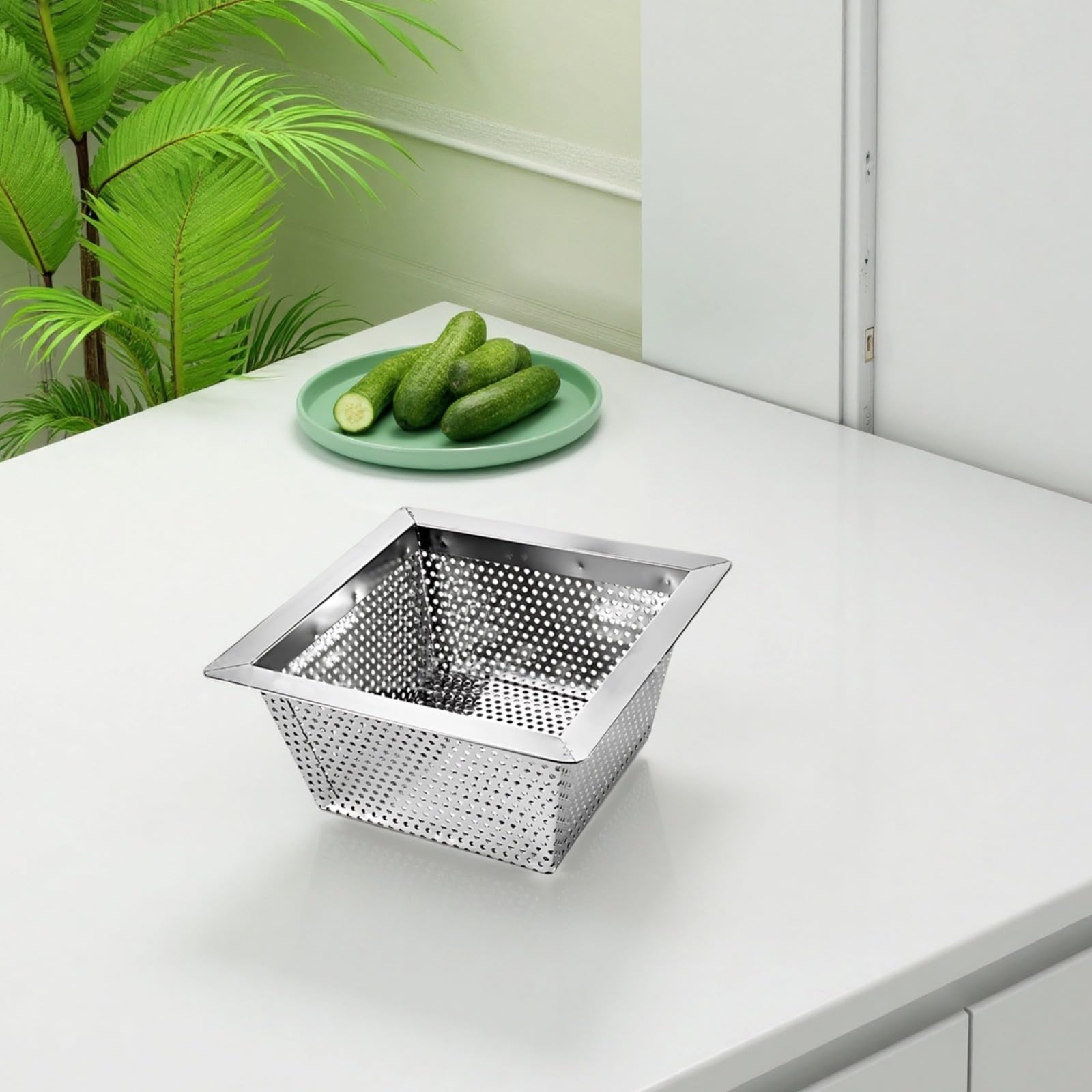 Colador de drenaje de piso de acero inoxidable, inserto de drenaje antiobstrucción con antiolor, diseño antiinsectos, gran capacidad, 10.2 x 10.2 x 4.9 pulgadas, para cocina, baño, balcón