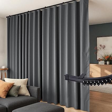 Room Divider Curtains Flexible Ceiling Tracks set Curtain track Ceiling Mount Blackout Curtains for Living Room Bedroom Ceiling Curtain Rod Privacy Divider Panel W180xH84 Grey Drape&Black rail