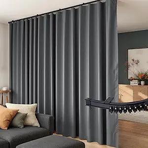 Room Divider Curtains Flexible Ceiling Tracks set Curtain track Ceiling Mount Blackout Curtain for Living Room Bedroom Ceiling Curtain Rod Privacy Dividers Panels W120 x H84 Grey Drape & Black rail