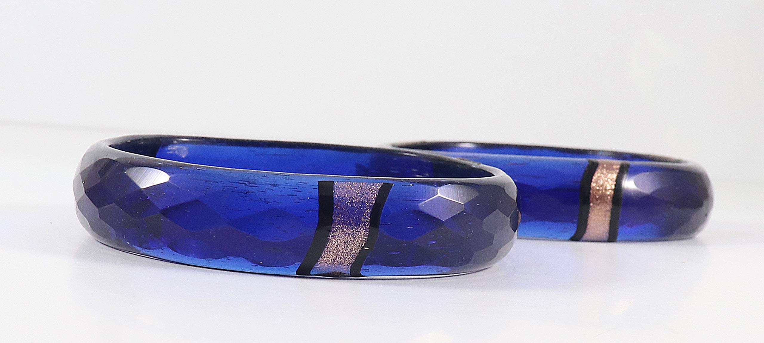 DarkBlue Diamond Pattern Jade Glass Bangles/Kada 2.4 Inches