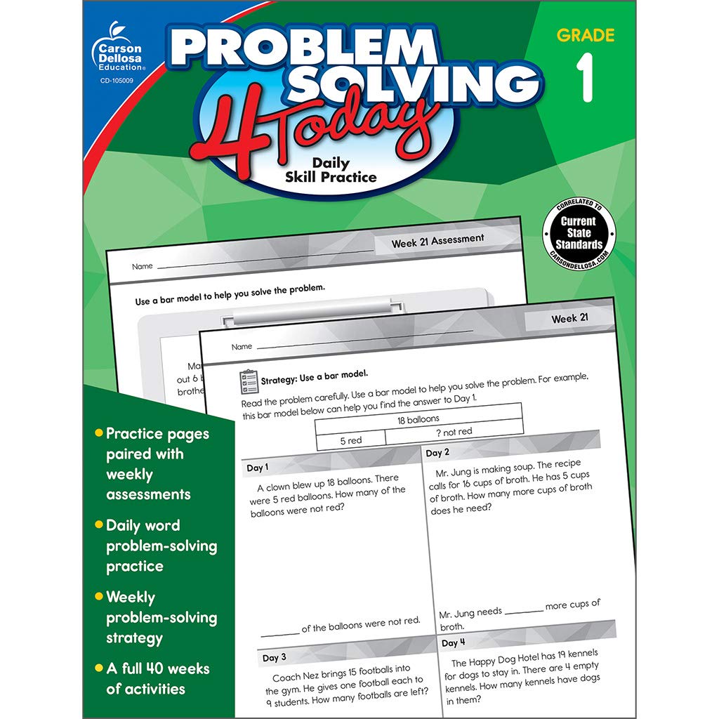 Carson Dellosa Problem Solving 4 Today 1st Grade Workbook, Math Book With Counting, Addition, Subtraction, Number Lines, Place Value, and More Mathematics, Classroom or Homeschool Curriculum