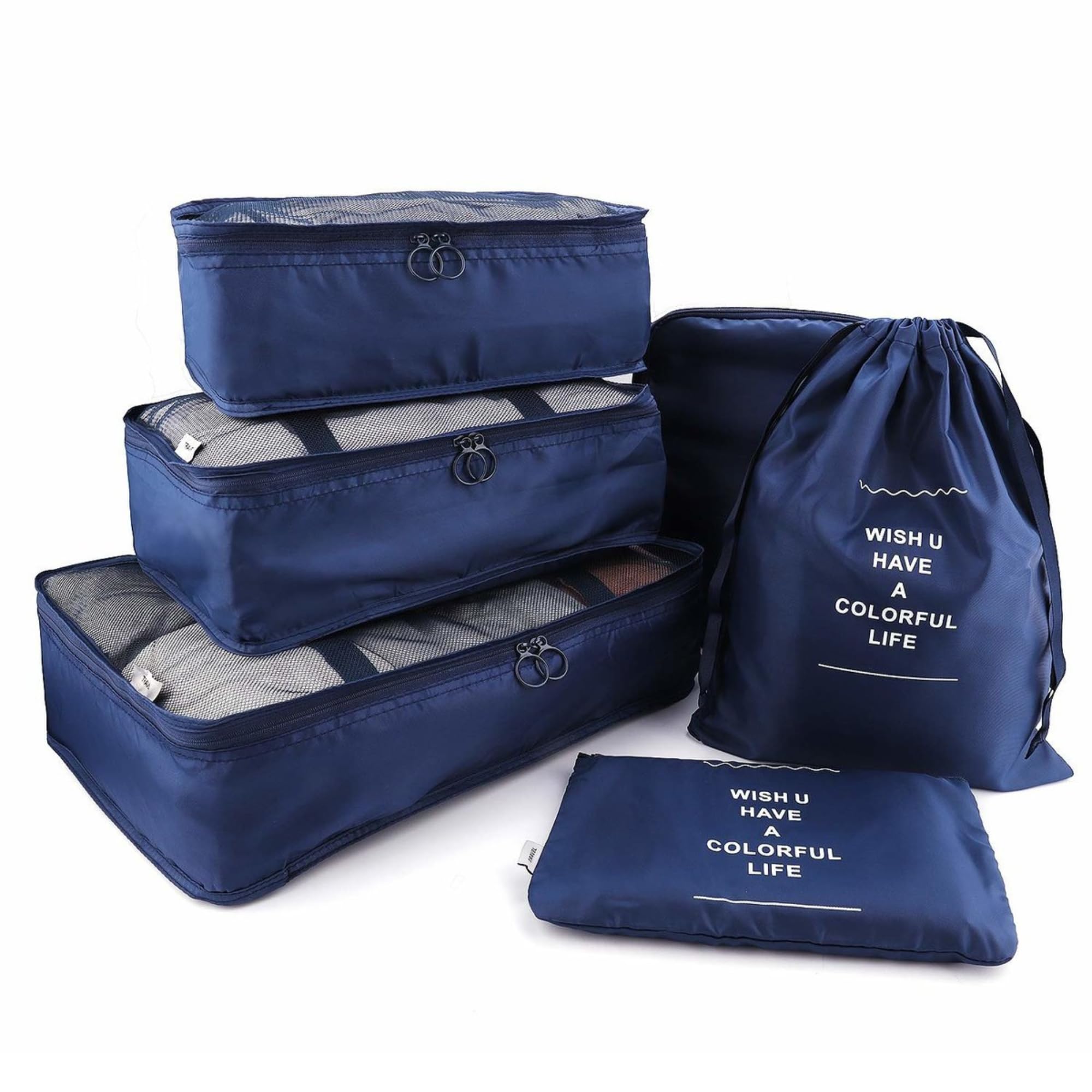 EIMOORTravel Bag Organizer Set – Waterproof Packing Cubes & Storage Pouch for Clothes, Shoes, Toiletries – Travel Essentials Organizer for Luggage, Wardrobe, Bedroom – Pink & Blue (Blue)