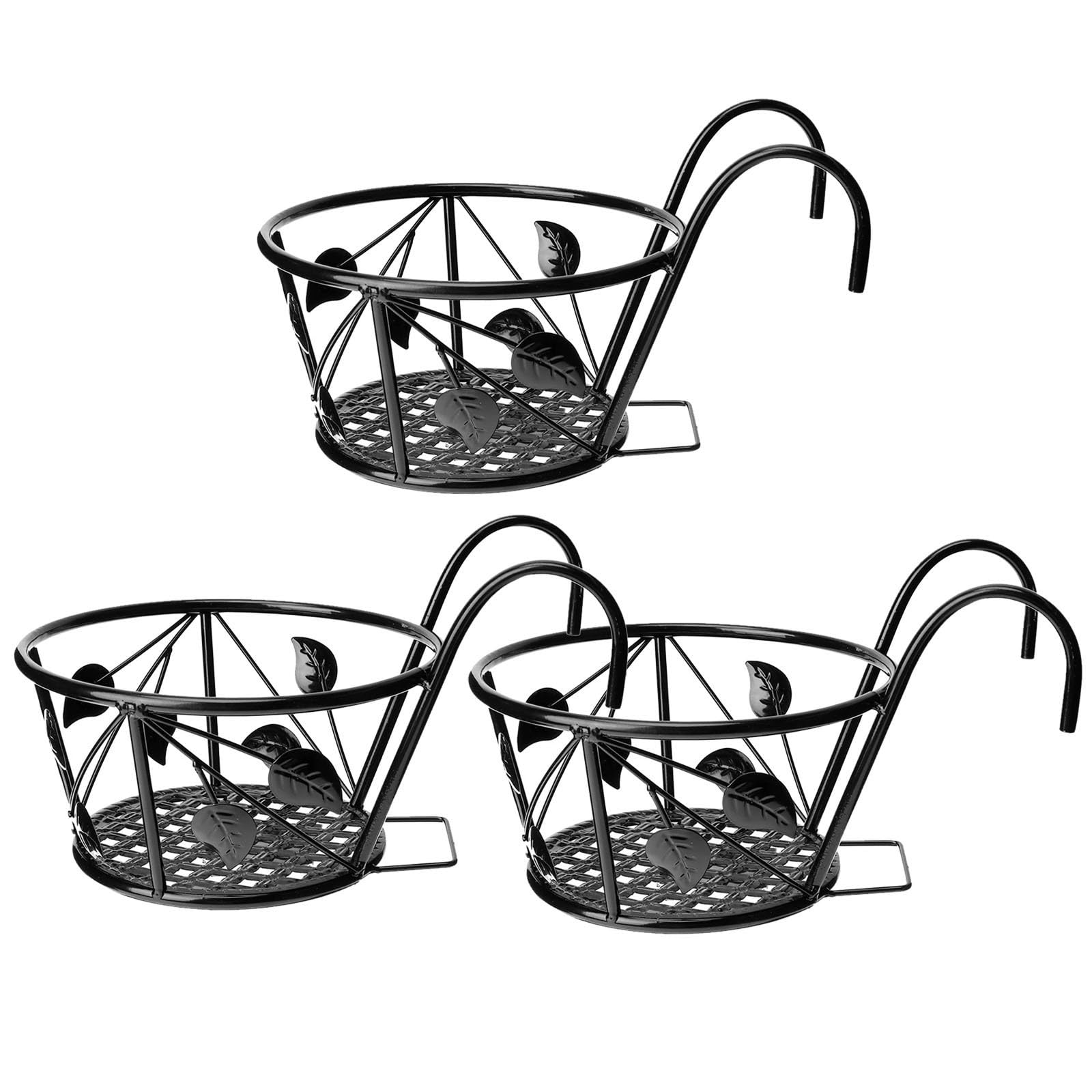 VICASKY Portafiori da Appendere in Ferro Nero, 3 Pezzi, Portavasi da Balcone, Supporto per Piante in Vaso, Facile Installazione, per Ringhiera e Spazio Esterno