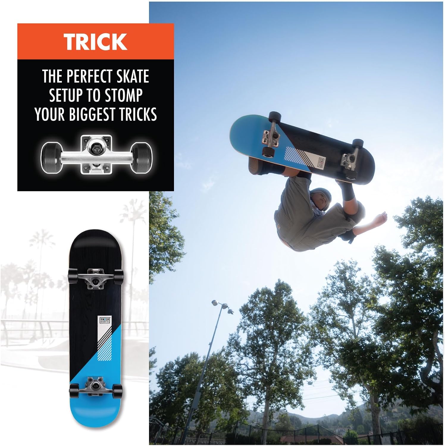 Swichboard 2-in-1 Complete Skateboard Set - Trick & Cruiser, Switch Between Setups in Seconds Without Tools - Beginner to Advanced