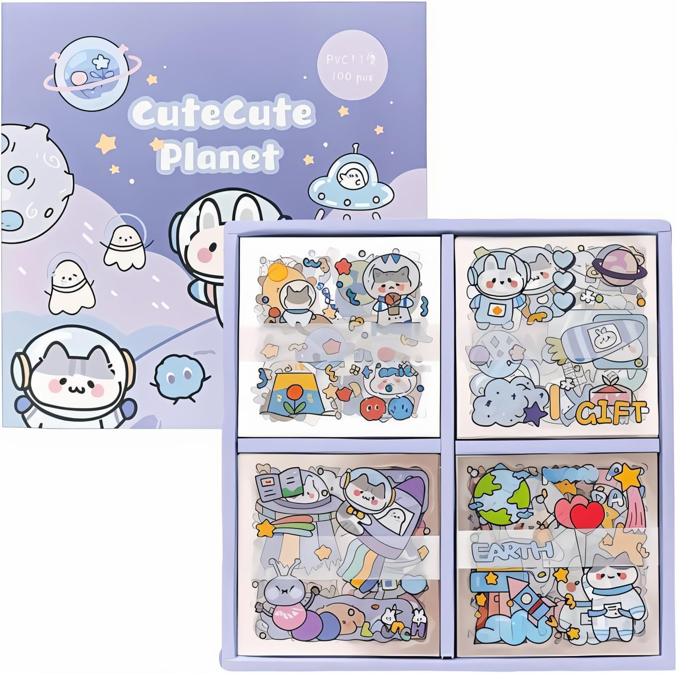 Mayatra Kawaii Stickers Set 100 Sheets Transparent PET Planet Design for Scrapbooking Journaling DIY Crafts Planners Albums Notebooks Cute Decorative Aesthetic Stationery Stickers