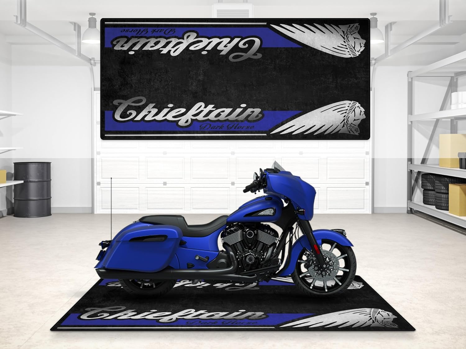 Parking Mat for Chieftain Dark Horse Motorcycle Model, Display and Pit Mat, Washable Non-Slip Garage, Showroom Mat (Spirit Blue Smoke, Size 1 : 86.6 x 39.4/220 x 100 cm)