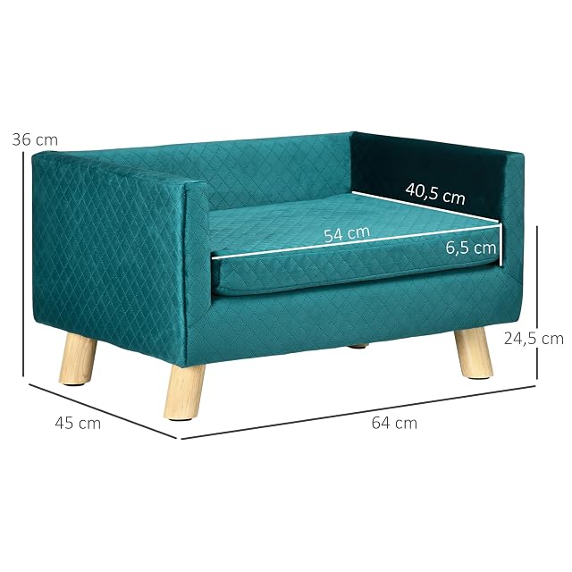 Foto 7 de 8 de PawHut Sofá para Perros Pequeños Cama Elevada 64x45x36 cm Azul Verdoso
