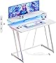 YeTom ゲーミングデスク LEDライト付き ゲーミング テーブル ゲームデスク 幅80cm 机 pcデスク ゲーミングローデスク パソコンデスク 白い