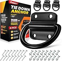 Pamazy 4PCS Heavy Duty Steel D-Ring Tie Down Anchors 3500lbs Break Strength, Rust-Resistant Surface Mount Hooks for Trucks, Trailers, Cargo Secure w/ Bolts & Screws