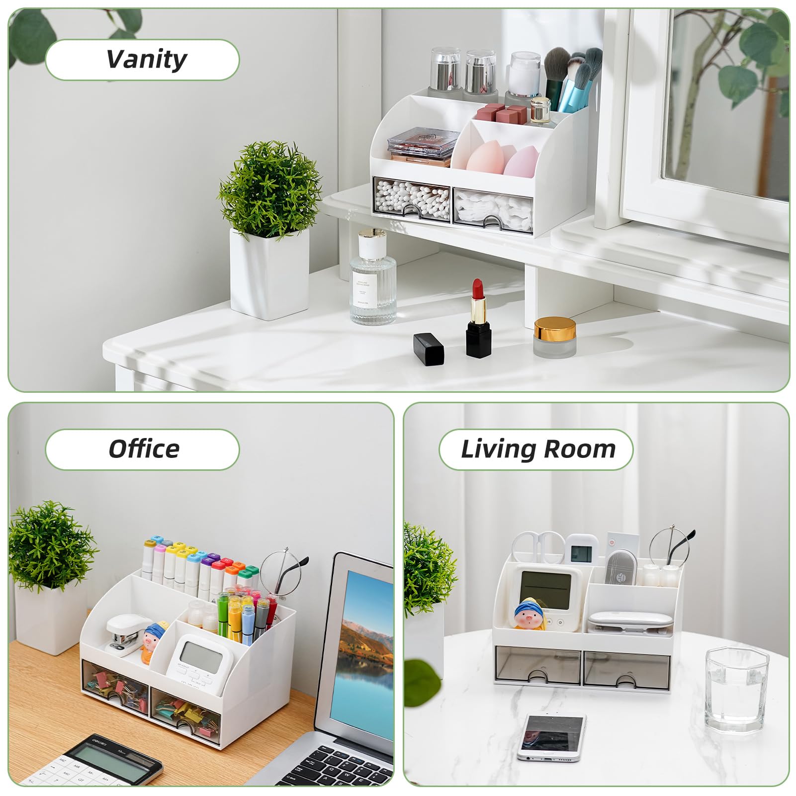 Organisateur Salle Bains VITVITI Avec 2 Tiroirs - Porte-brosses à Dents 6 Fentes | Range Maquillage Et Cosmétiques | ABS Imperméable