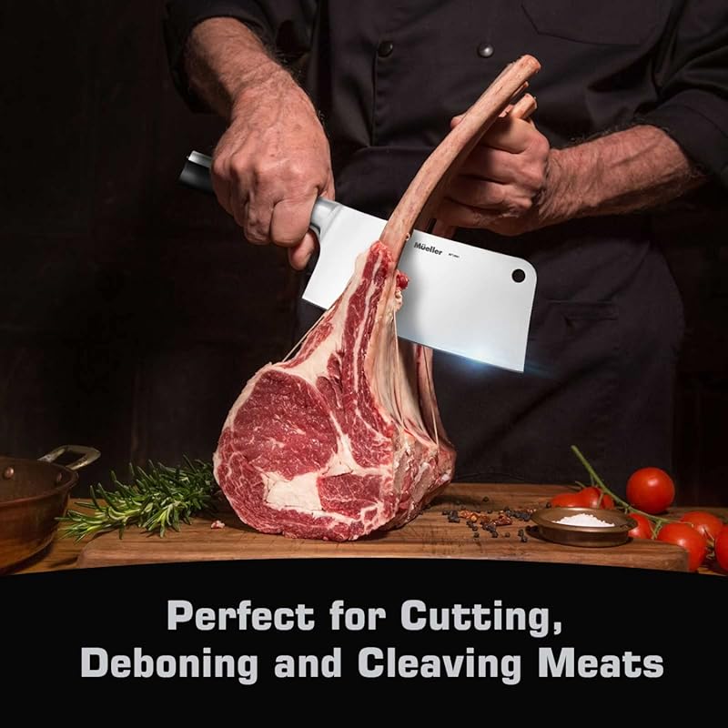 Mueller 7-inch Butcher Knife Meat Cleaver, Heavy Duty Bone Chopper, Durable, Precision-Crafted, Well-Balanced Pro Grade High Carbon Stainless Steel Blade Full Tang Handle, Home-Restaurant, Razor-Sharp Stainless Steel Handle