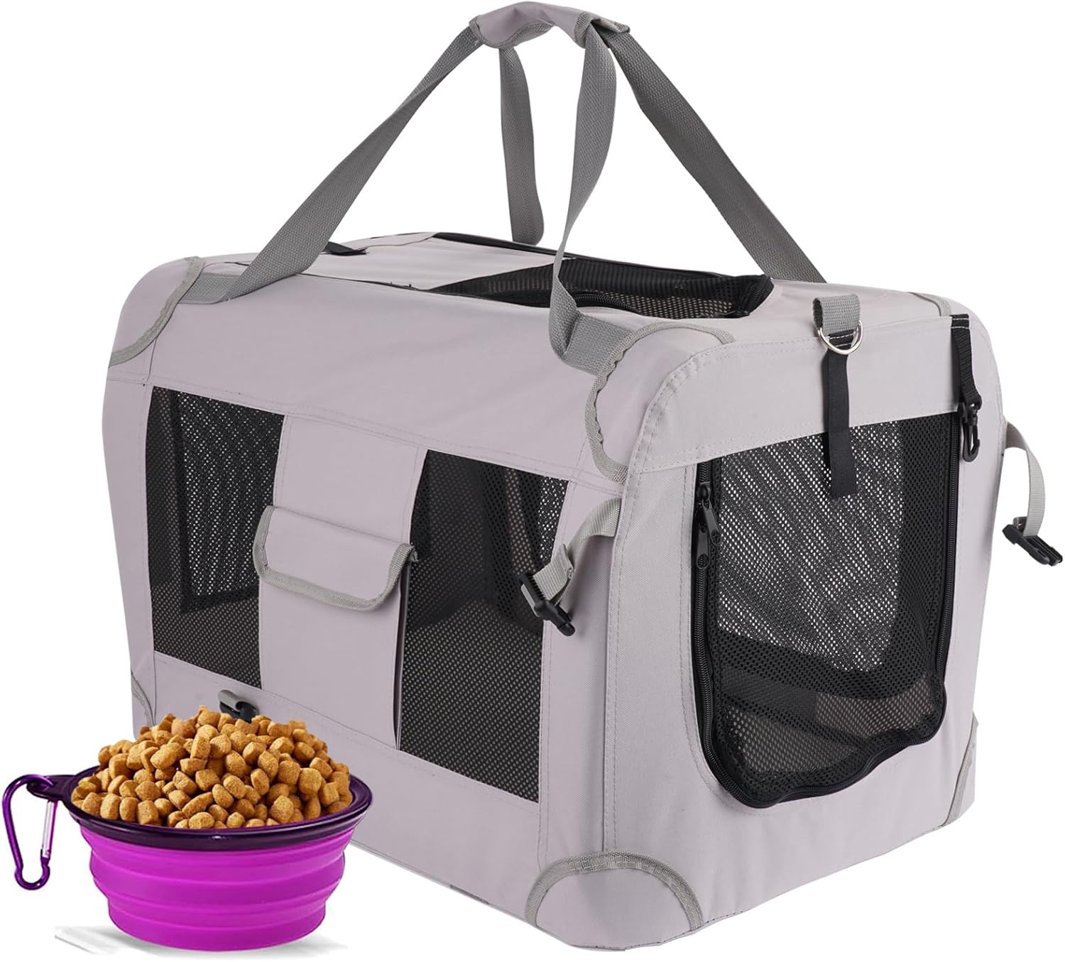 Cat Carrier Pet Carrier Bag Dog Crate 24"x 16"x 16"Portable Collapsible with Soft Warm Blanket/Bowl for Puppy Up to 25 lbs Sturdy Transport Carrier Long Trips/Traveling/Indoor/Outdoor Medium(24"L x 16"W x 16"H) Grey