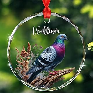 Rock Pigeon Glass Christmas Ornament 2025, Personalized Name Rock Pigeon Xmas Ornaments Gift for Dad Mom Bird Lover, Customized Rock Pigeon Glass Ornament Gift, Columba Livia Bird Xmas Tree Ornaments