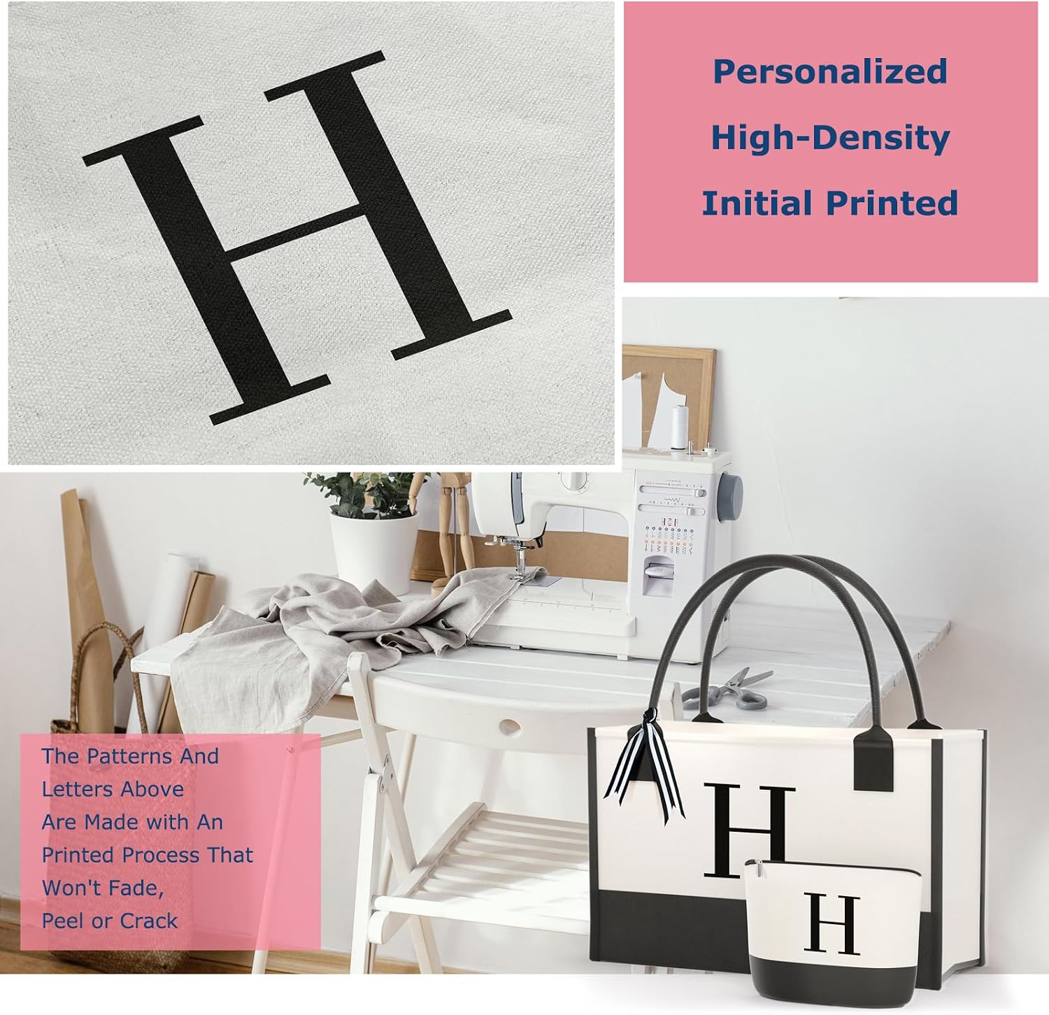 Monogrammed Canvas Tote Bag with Zipper Pockets - Ideal Gift for Mom, Teacher, Sister image 5