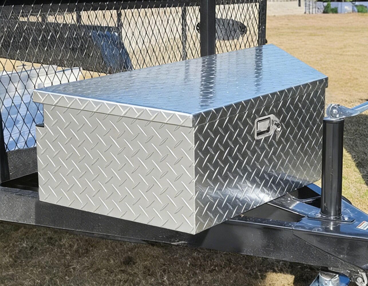 EASYBERG 39 Inch Trailer Tongue Box, Aluminum Trailer Tool Box for Storage Tools, Diamond Plate Trailer Tongue Tool Box with Lock & Keys