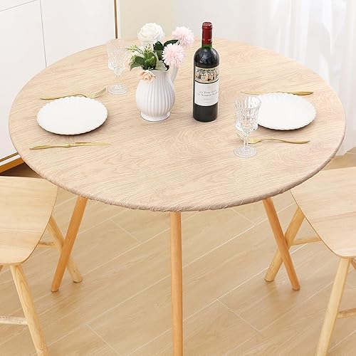 Miniatura 271 de Smiry - Mantel redondo de vinilo ajustable con bordes elásticos y parte trasera de franela, mantel de vinilo impermeable, lavable, diseño enrejado