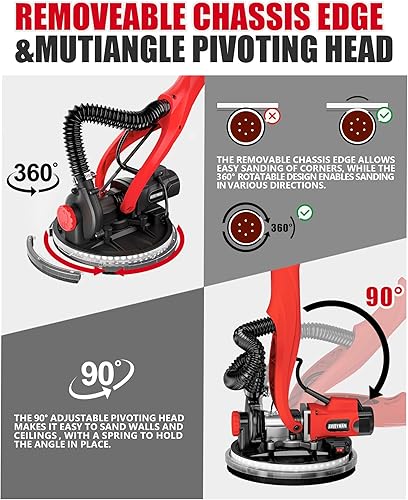 Miniatura 16 de Lijadora de paneles de yeso, lijadora eléctrica de paneles de yeso de 1050 W con colección de polvo al vacío, lijadora de pared de 2100 RPM con 7