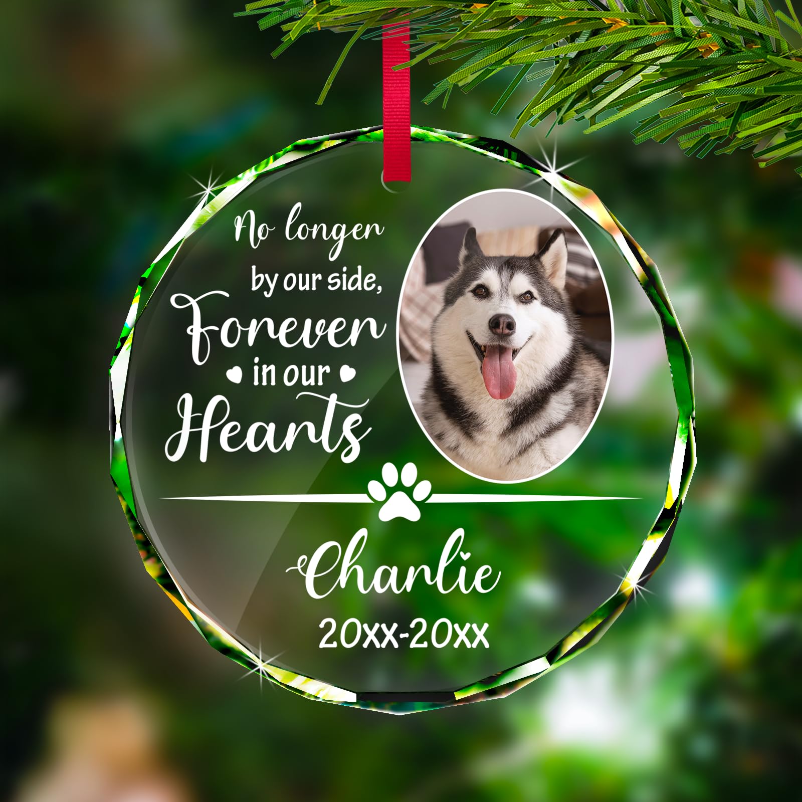Personalised Pet Memorial Glass Baubles - Custom Picture Text Christmas Baubles, Xmas Tree Photo Decor, Dog Memorial Gifts for Loss of Dog Cat Pet