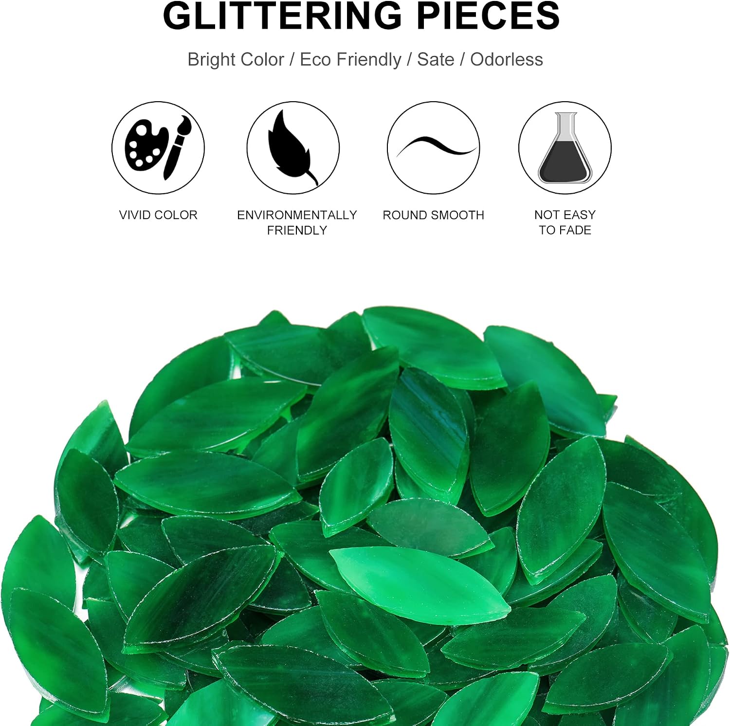 Yoption 100 Pieces Petal Mosaic Tiles, Hand-Cut Stained Glass Flower Leaves Tiles for Art Craft and Home Decorations (Green)