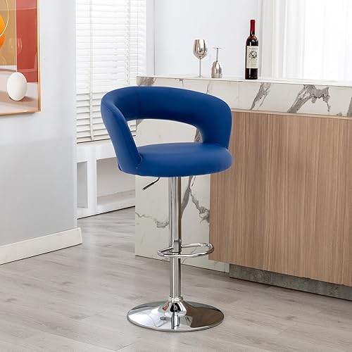 Miniatura 11 de Brage Living Taburete de bar ancho, moderno taburete giratorio ajustable de piel sintética con respaldo hueco y brazos, silla de bar tapizada de