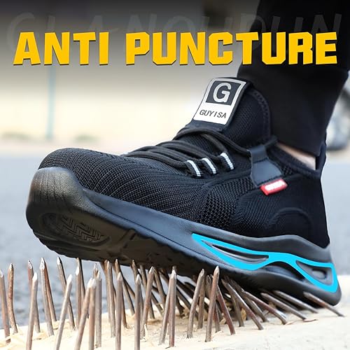 Miniatura 3 de GLANOUDUN Zapatos de punta de acero para hombre, zapatos de trabajo ligeros para hombres, zapatos de trabajo negros con punta de acero, zapatos de