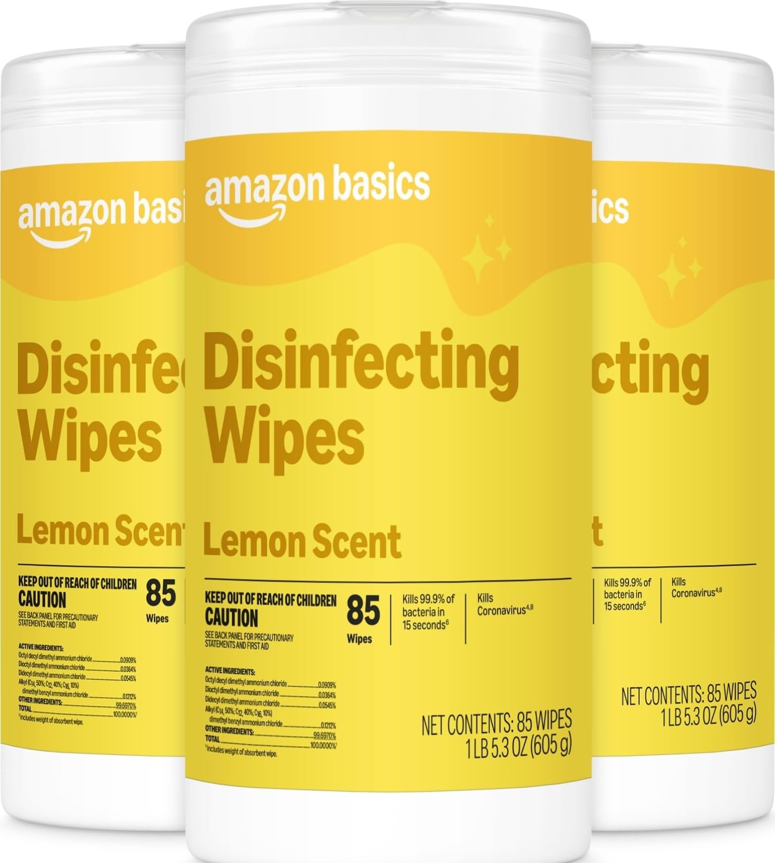 Amazon Basics Disinfecting Wipes, Lemon Scent, 255 Count
