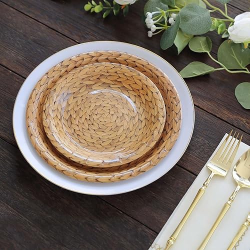 Miniatura 2 de Efavormart - Paquete de 25 platos de papel natural para aperitivos de postres con estampado de ratán tejido, platos de ensalada desechables redondos