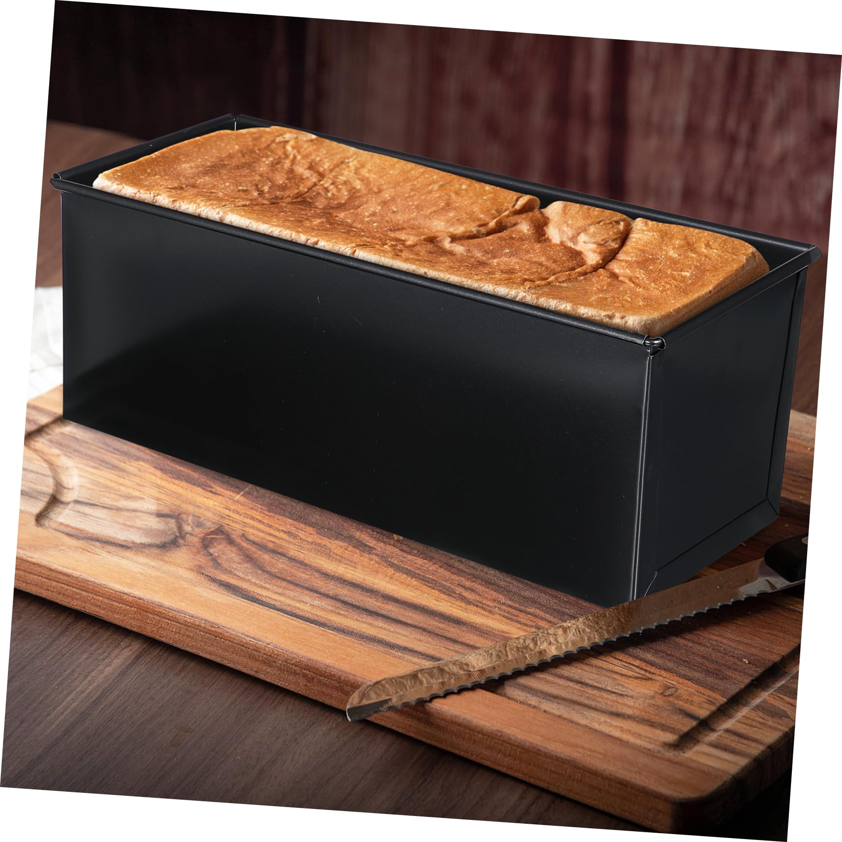 Schwarze Toastbrotform mit Deckel aus Edelstahl 750g für Ofen
