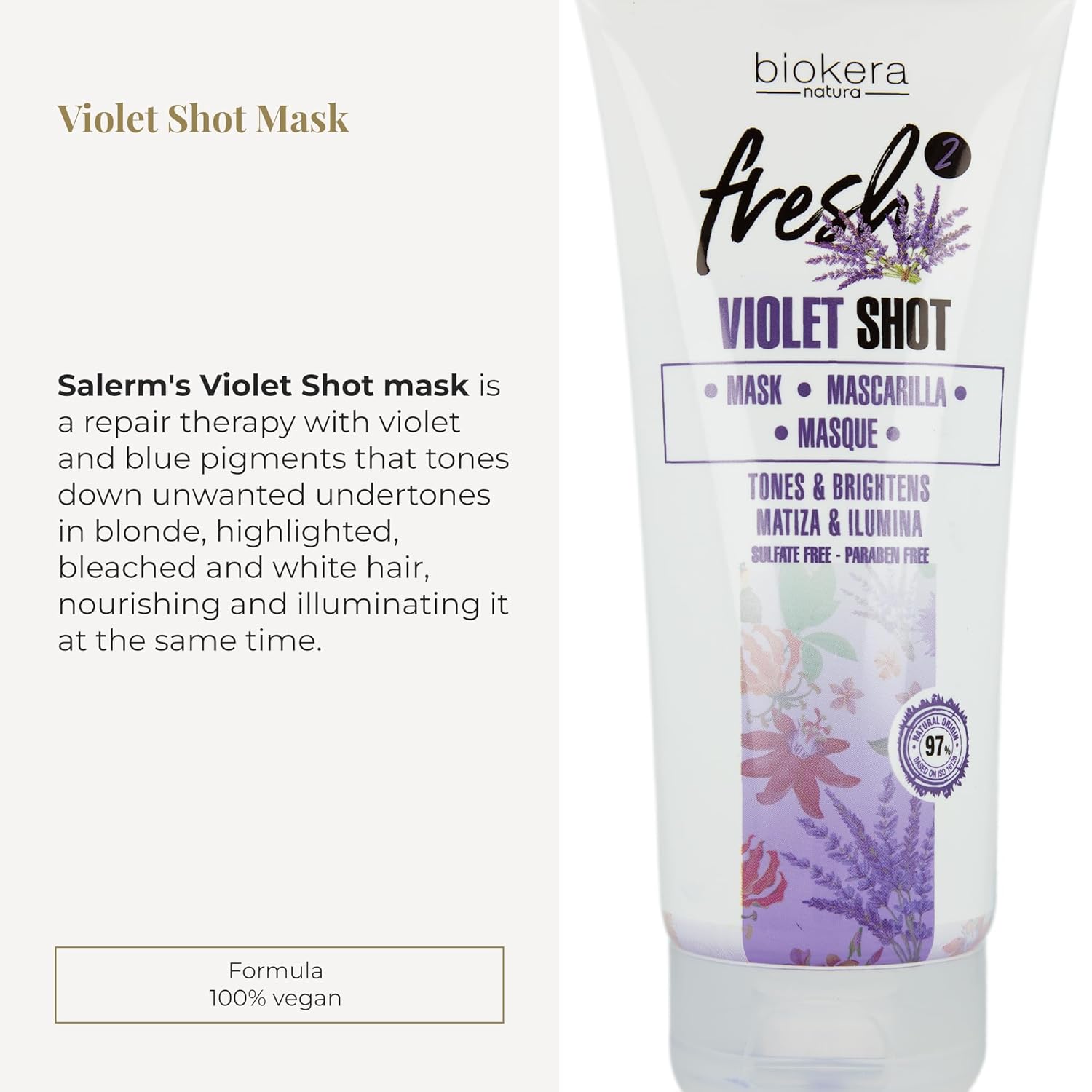 SALERM - Purple Mask - Biokera Fresh Violet Shot Mask - 200 ml - For Blonde, Gray, Highlighted, or Bleached Hair - Helps Neutralize Yellow Tones - Enhances Shine - Image 2