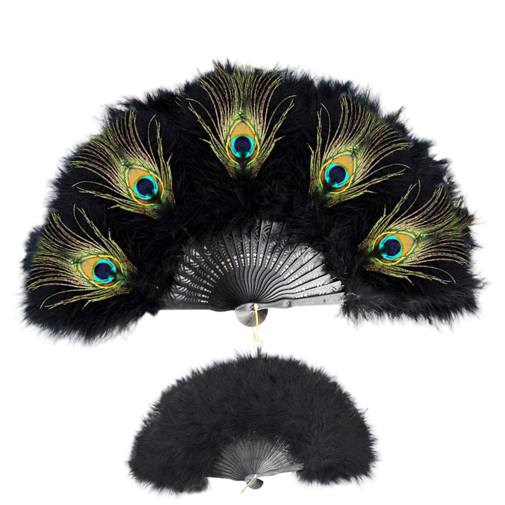 Nukinp Peacock Fan Feathers Vintage 1920s Hand Fans for Women Foldable for Dancing, Photo Prop, Costume Party &1