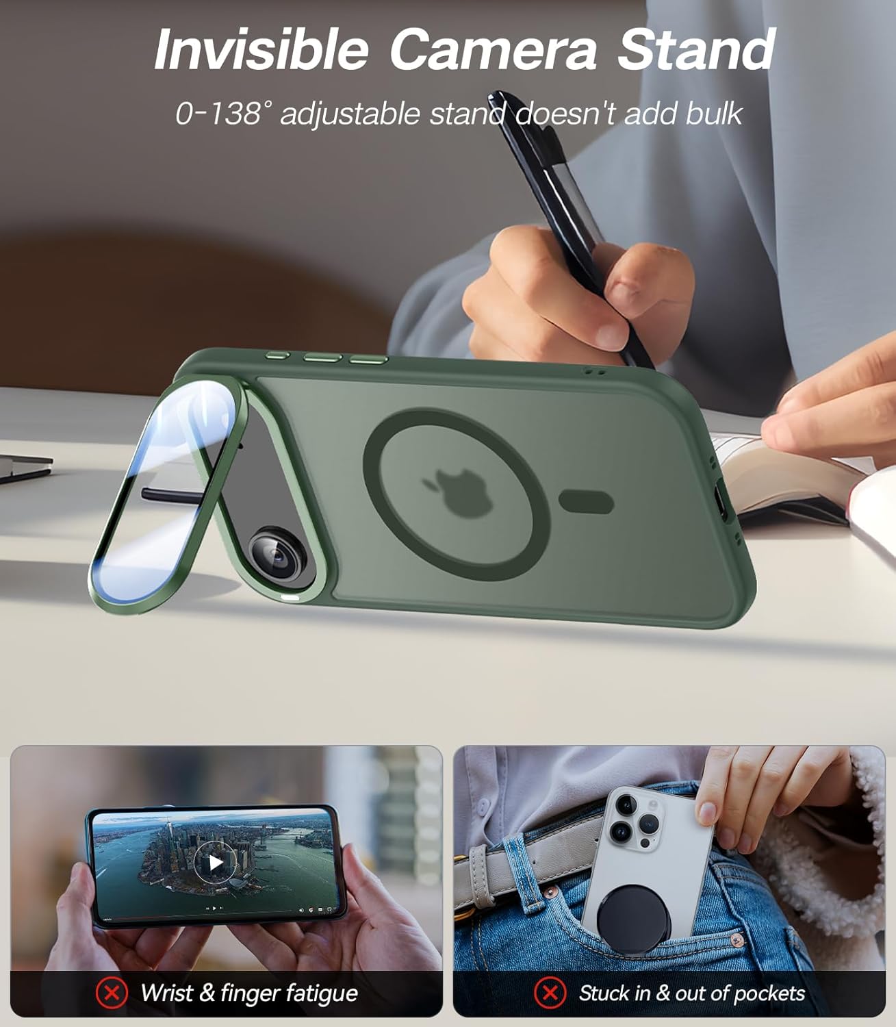 [Upgraded Full Camera Protection] for iPhone Air Case with Camera Cover Stand [Fit for MagSafe][10FT Mil-Grade Protection] Translucent Magnetic Phone Cover for iPhone 17 Air Case, Green - Image 3