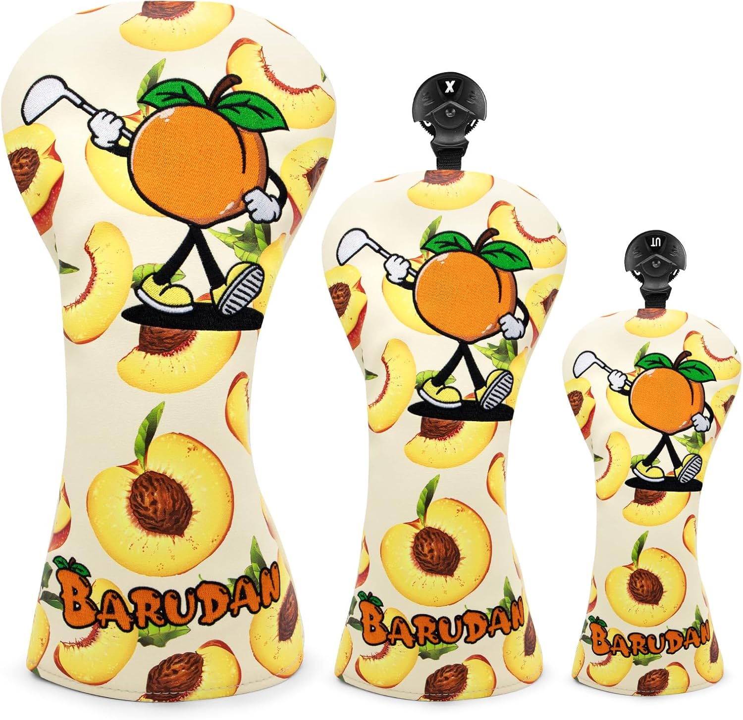 Golf Club Head Covers Peach Style Golf Driver Headcover 3 Wood Headcover Hybrid Headcover Head Covers Mallet Blade Putter Covers Magnetic, Rotatable Fairway Wood Rescue Head Covers