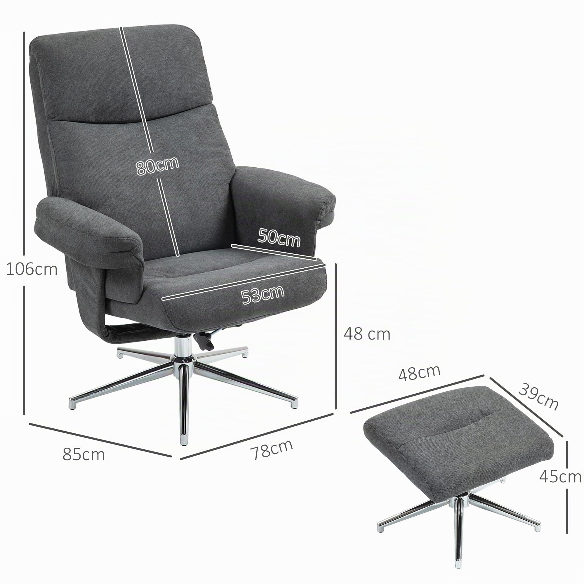 HOMCOM Relaxsessel mit Hocker Fernsehsessel mit Liegefunktion Dunkelgrau