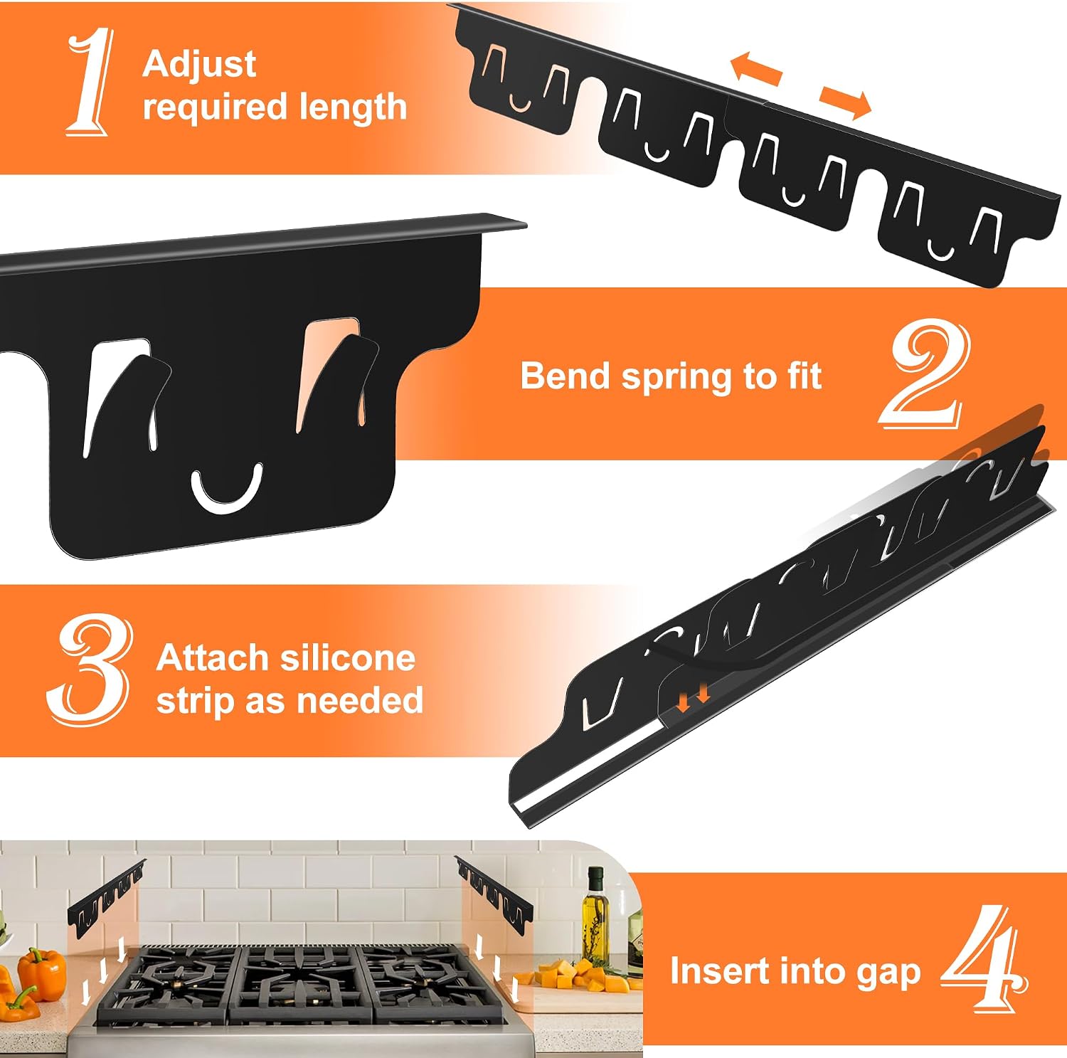 Stove Gap Covers Stainless Steel 2 Pack, Stove Gap Filler, Oven Gap Filler, Range Trim Kit, Stove Guards for Counter Side Gap Kitchen, Adjustable Length 13.8" to 27.5" - Black