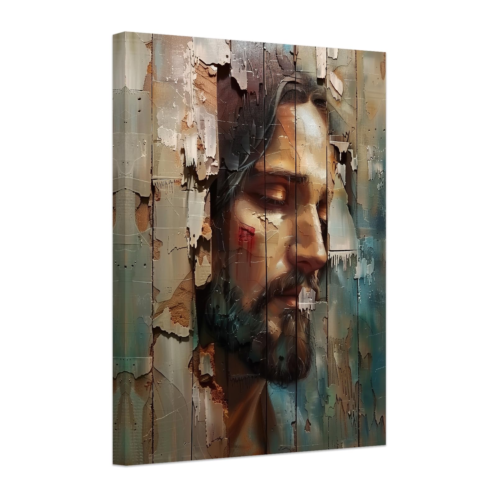 ZXHYWYM Christian Canvas Wall Art Jesus on Broken Wood Grain Background Pictures Christ God Poster Prints for Bedroom Church Religious Faith Spiritual Gifts (A, (40.00 x 60.00 cms)) โ image 1