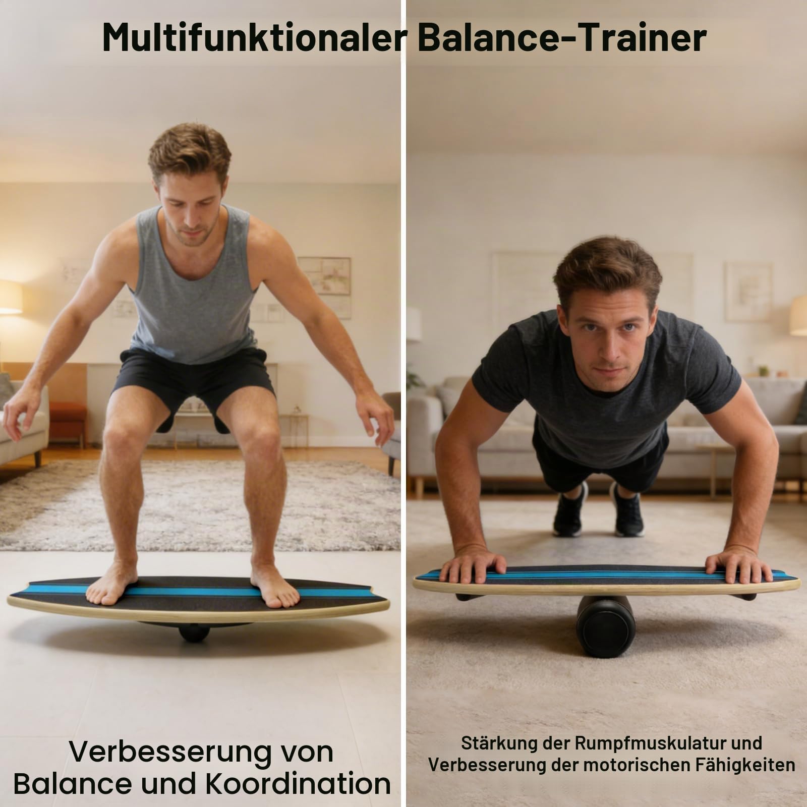 Diesisa Balance Board Erwachsene: 7-in-1 Balance boards Wackelbrett - Holz Balance Board Set Mit Rolle & Balance Ball - Gleichgewichtstrainer Für Surf-Training, Fitness, Reha & Koordination