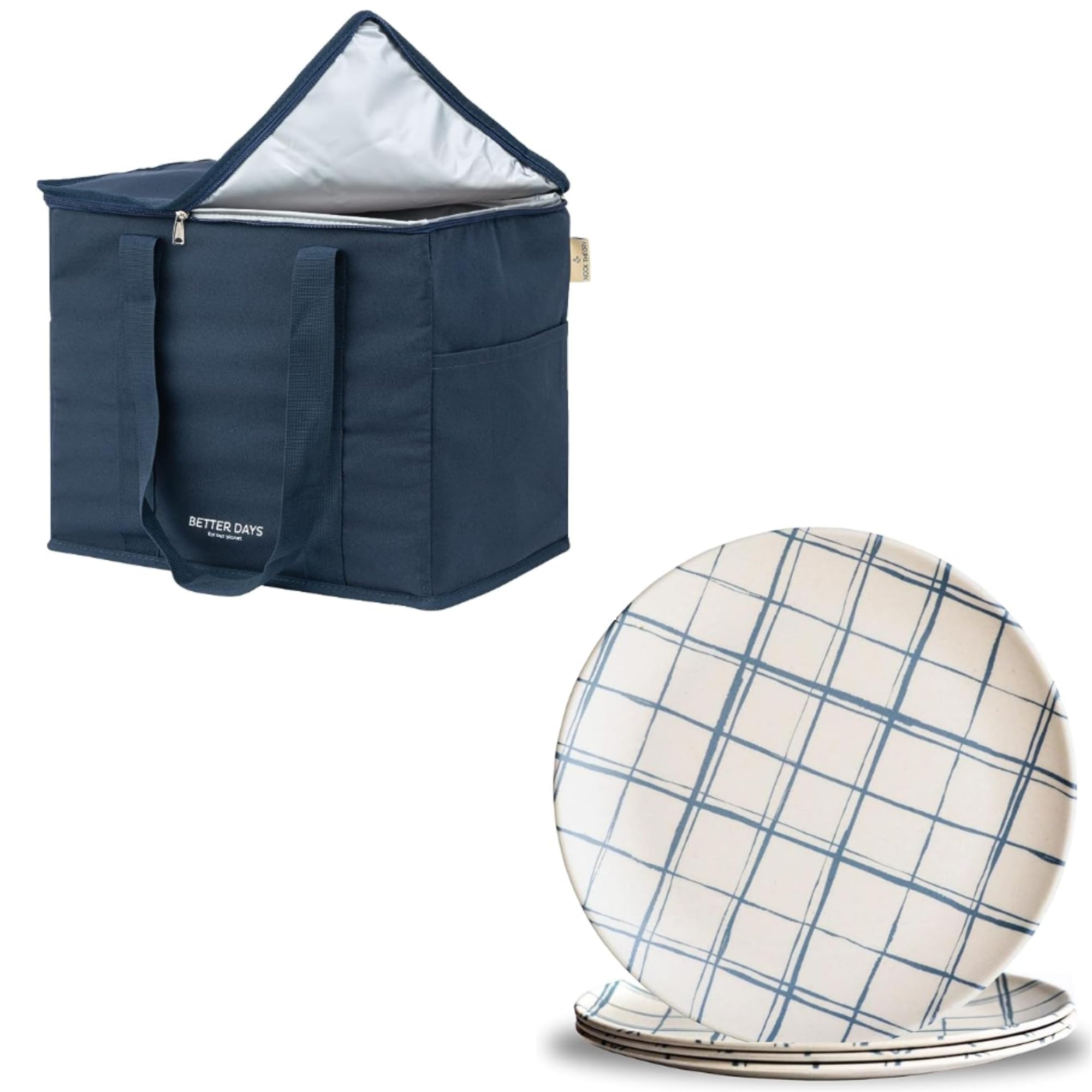 Nook Theory 4-Pack Bamboo Fiber Dinner Plates - Bamboo Plates Reusable, Unbreakable Plates, Food-Grade - Dishwasher Safe Plates– Kids Plates, Toddler Plates for Home, Outdoor