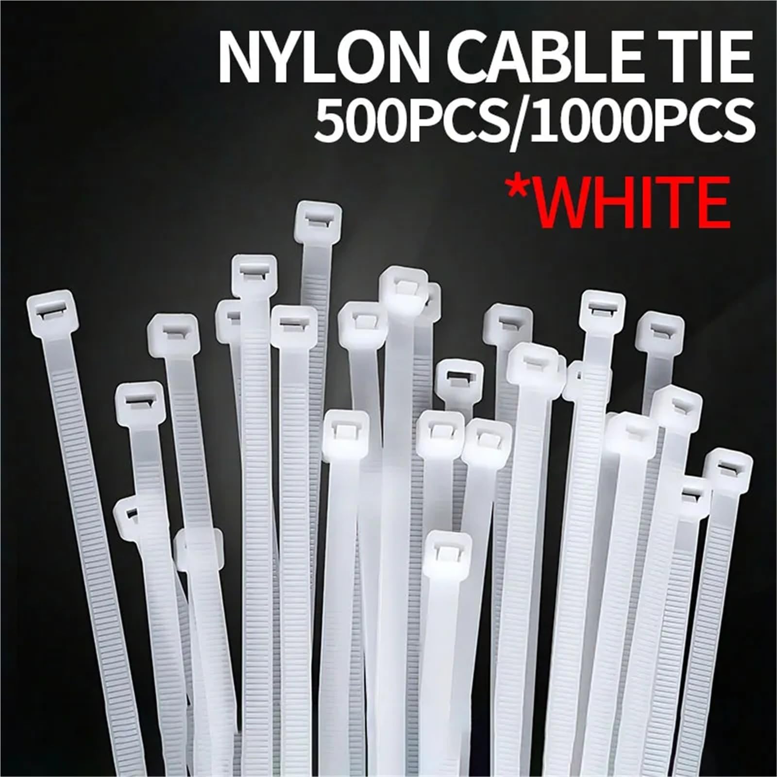 500/1000 unidades/bolsa de plástico autoblocante de nailon blanco con cierre de cremallera para cables, juego de bridas de nailon para cables largos (3.5 x 300 (500 piezas)