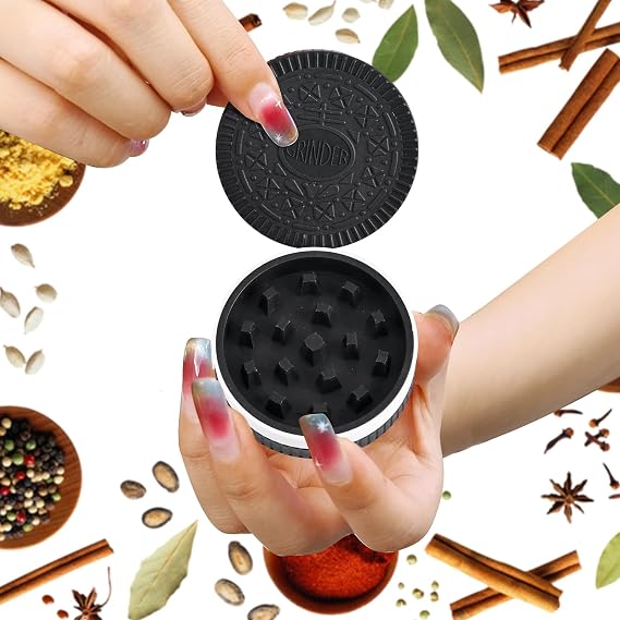 2 Grinders, 2.2 Spice Grinder, Stronger Grip, Cookie Shaped Design Grinder White & Black