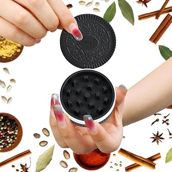 2 Grinders, 2.2 Spice Grinder, Stronger Grip, Cookie Shaped Design Grinder White & Black