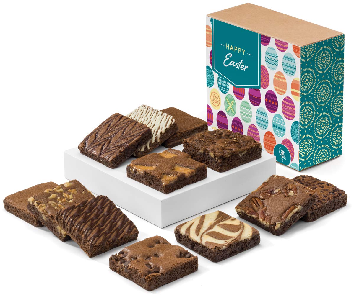 Fairytale Brownies Easter Dozen Individually Wrapped Gourmet Chocolate Food Gift Basket - 3 Inch Square Full-Size Brownies - 12 Pieces - Item CE112