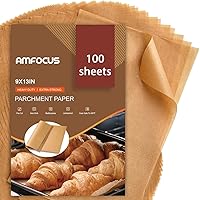 AMFOCUS Unbleached Parchment Paper Sheets 9x13 Precut Non-Stick Baking Liners for Air Fryer, Oven, Quarter Sheet Pans - 100 Pack
