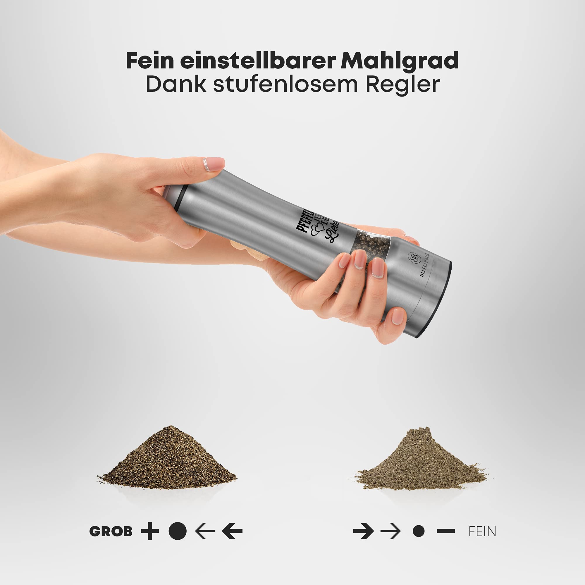 BUTLERBELL® Salz und Pfeffermühle mit Keramikmahlwerk | Gewürzmühlen Set | Hochzeitsgeschenke für Brautpaar