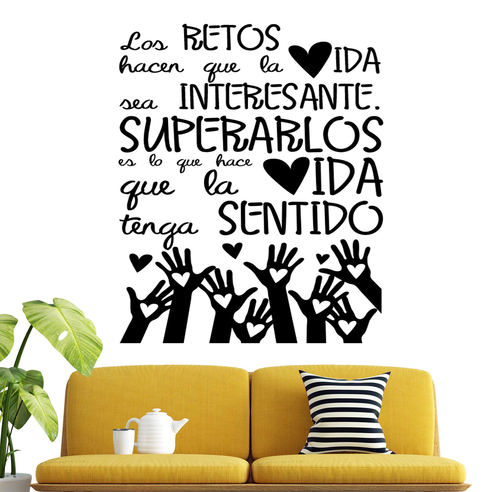 Vinilos de pared decorativo con frase decorativa motivadora "LOS RETOS HACEN QUE.." Pegatinas decorativas pared. Decoración casa Docliick DC-19148