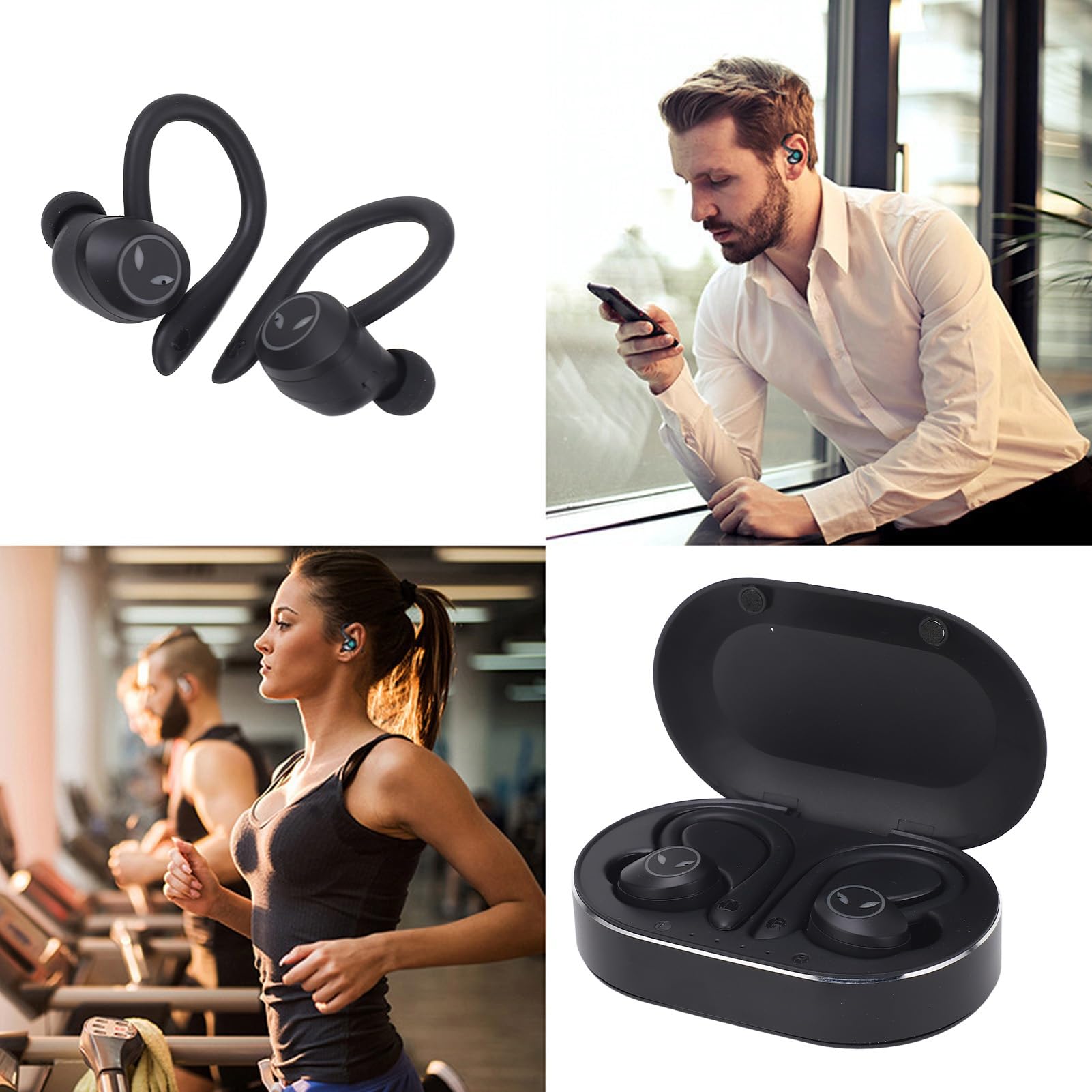 Auricolari, Auricolari Wireless Stereo Impermeabili con Cancellazione del Rumore Cuffie Wireless con Microfono Auricolari per Guida Viaggi Sportivi (BLACK)