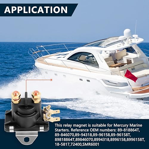 Miniatura 6 de Interruptor solenoide de ajuste de potencia de 12 V compatible con arrancadores fueraborda Mercury y Mariner de 35-275HP Mercruiser 89-818864T,