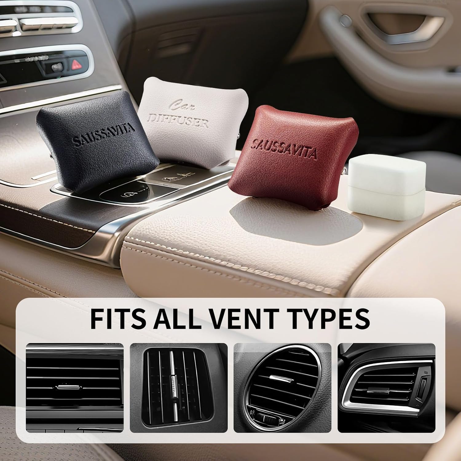 Car Air Freshener Diffuser Terre Scented 2 Pack, Car Fresheners Vent Clip Leather Design, Car Diffuser Citrus Woody Scented for 30 days Long Lasting Winered - Image 5