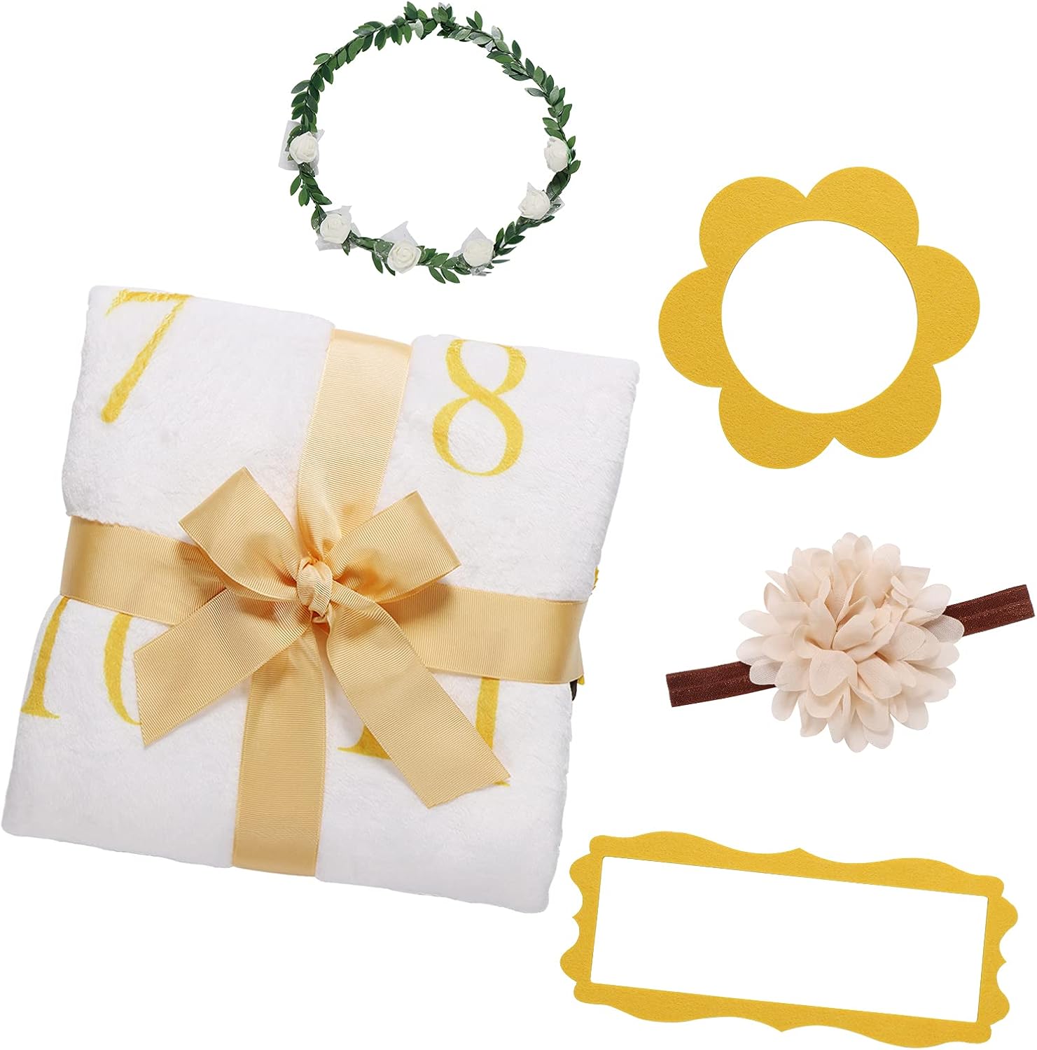 Sunflower and Bee Baby Milestone Blanket – Baby Boy or Baby Girl Gifts – Baby Shower, Baby Growth Chart Blanket – Nursery Décor – Photo Mat - Matching Headband and Wreath : Baby